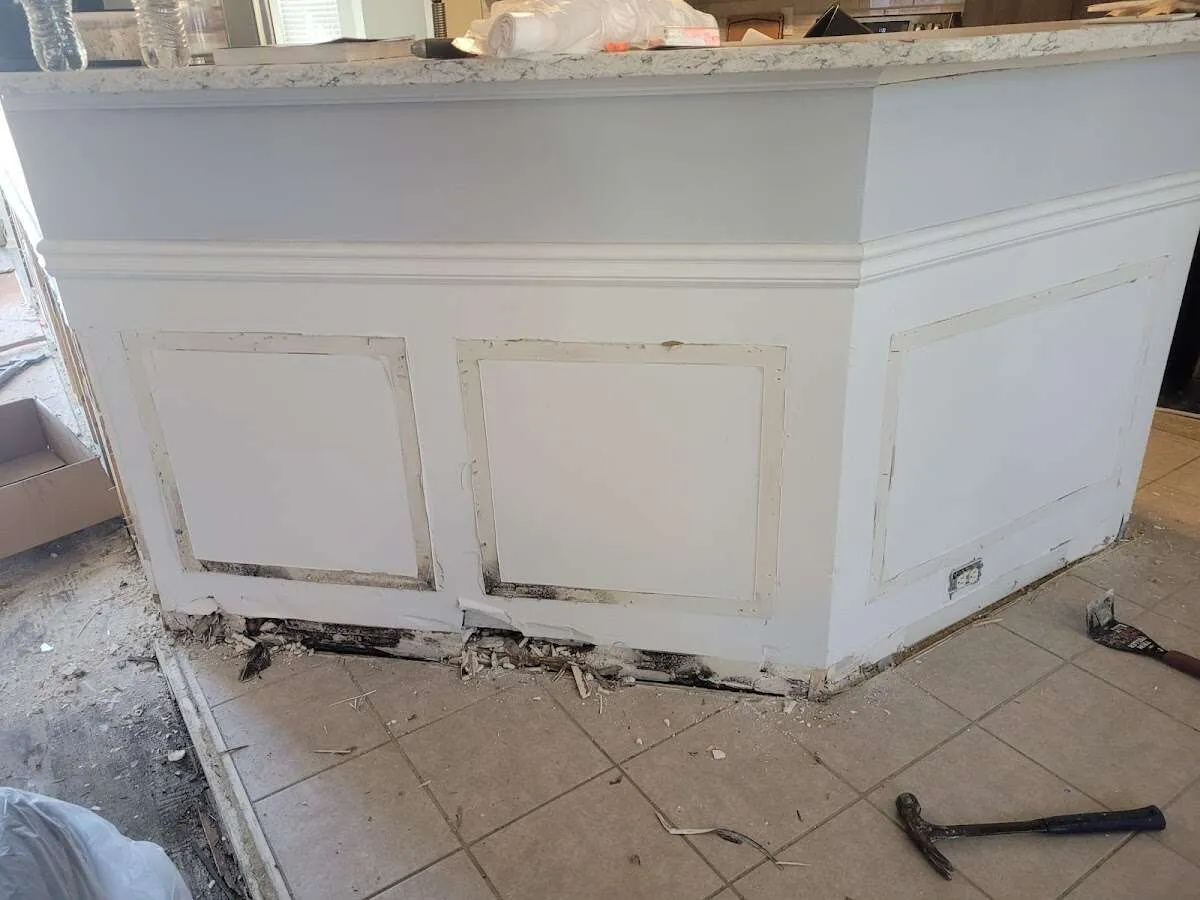 Water damage and mold on kitchen during Sewage Cleanup & Sanitation in Almena